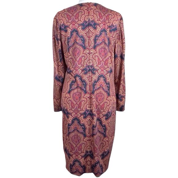 LUISA SPAGNOLI Wool Shift Dress Size 48 US 14 Long Sleeve Paisley Jewel Tones - Picture 2 of 16